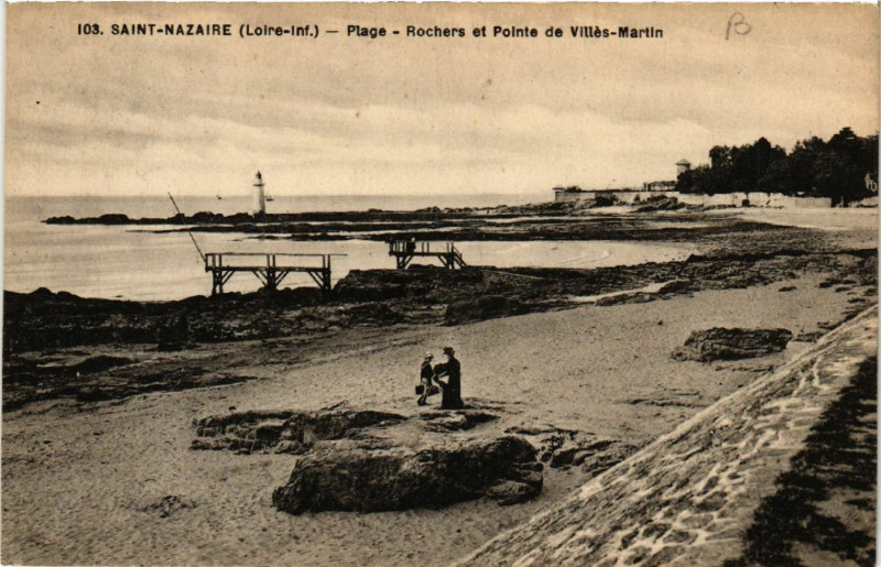 Carte postale ancienne Saint-Nazaire(Loire-Inf.) -Plage-Rochers et Pointe de Villes-Martin à Saint-Nazaire