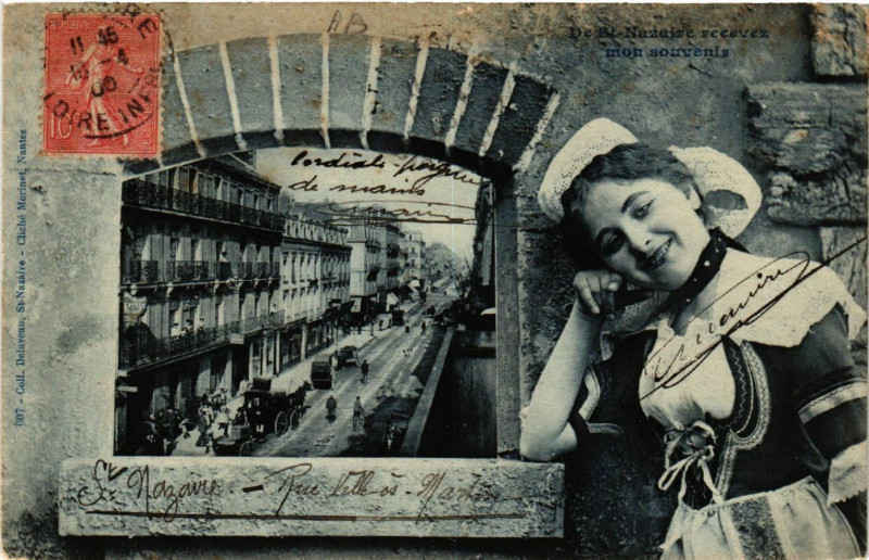 Carte postale ancienne De Saint-Nazaire recevez mon souvenir à Saint-Nazaire