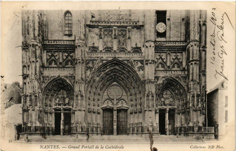 Carte postale ancienne Nantes - Grand Portail de la Cathedrale à Nantes