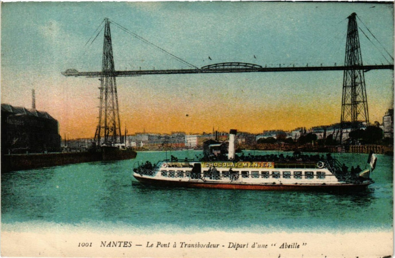 Carte postale ancienne Nantes - Le Pont a Transbordeur - Depart d'une Abeille à Nantes