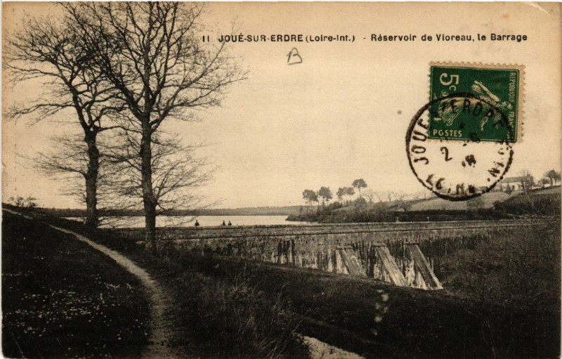 Carte postale ancienne Joue-sur-Erdre (Loire-inf.) -Reservoir de Vireau, la Barrage à Joué-sur-Erdre