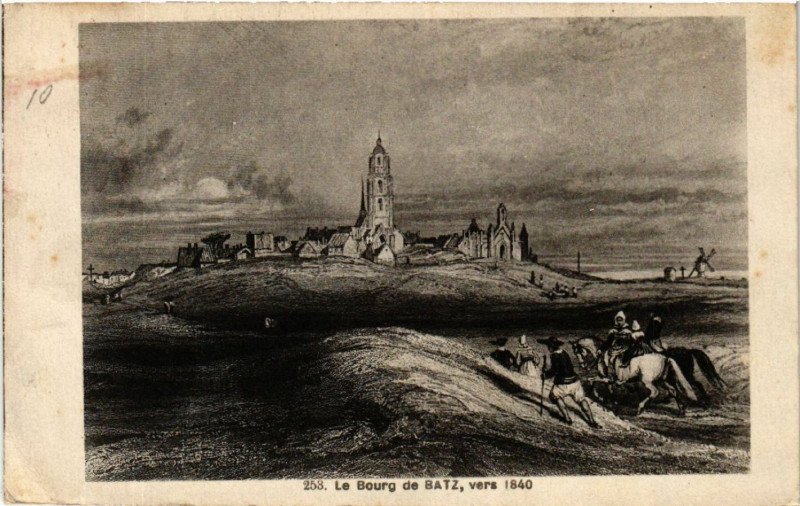 Carte postale ancienne Le Bourg de Batz, vers 1840