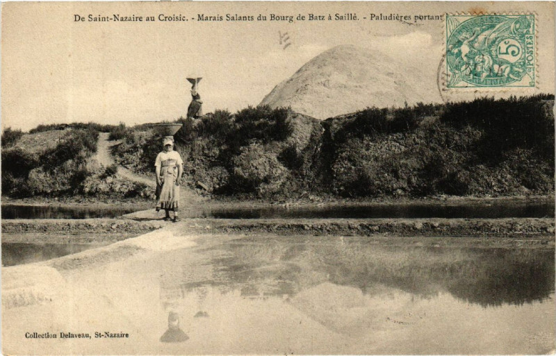 Carte postale ancienne De Saint-Nazaire-au-Croisic -Marais Salante du Bourg de Batz a ... à Saint-Nazaire