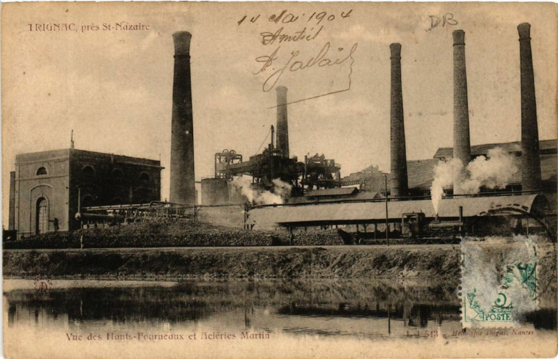 Carte postale ancienne Trignac, pres Saint-Nazaire-Vue des Honts-Fourneaux et Acteries Mertin à Saint-Nazaire