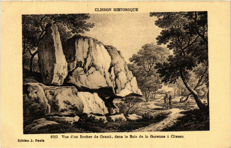 Carte postale ancienne Clisson Historique -Vue d'un Rocher de Granit, dans le Bois de la à Clisson