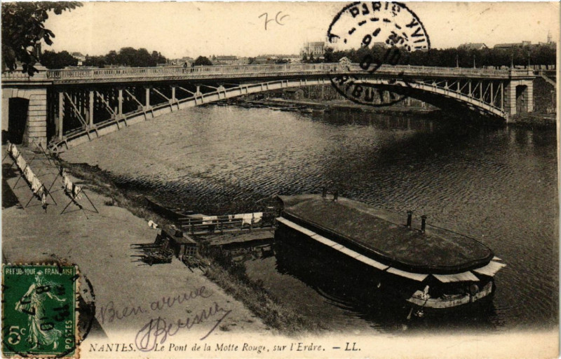 Carte postale ancienne Nantes - Le Pont de la Moffe Rouge, sur l'Erdre à Nantes
