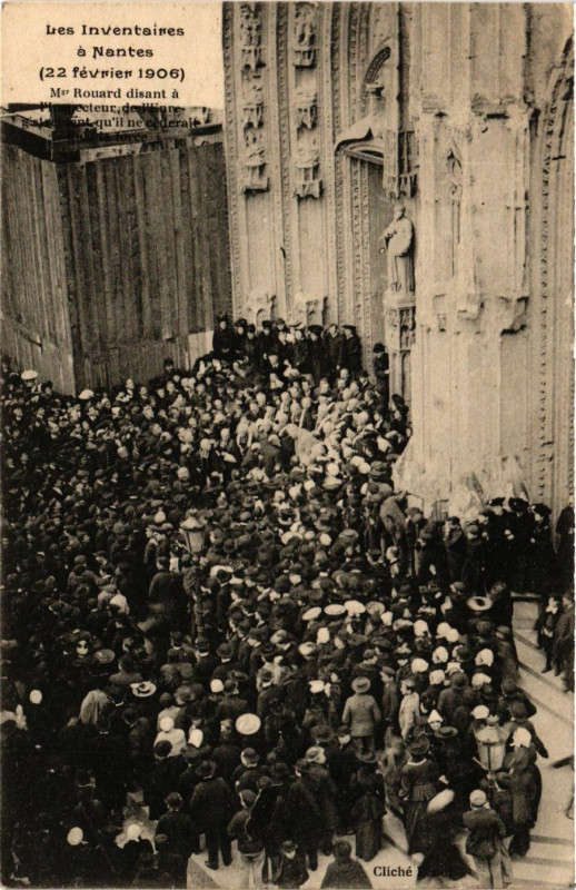 Carte postale ancienne Les Inventaires a Nantes (22 fevr.1906) - Mr Rouard disant à Nantes