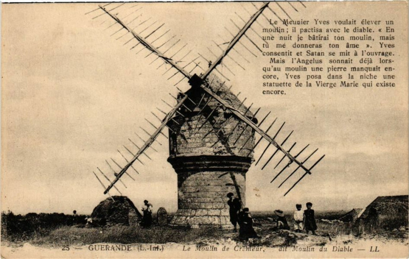 Carte postale ancienne Le Moulin de Crémeur, dit Moulin-du-Diable à Guérande