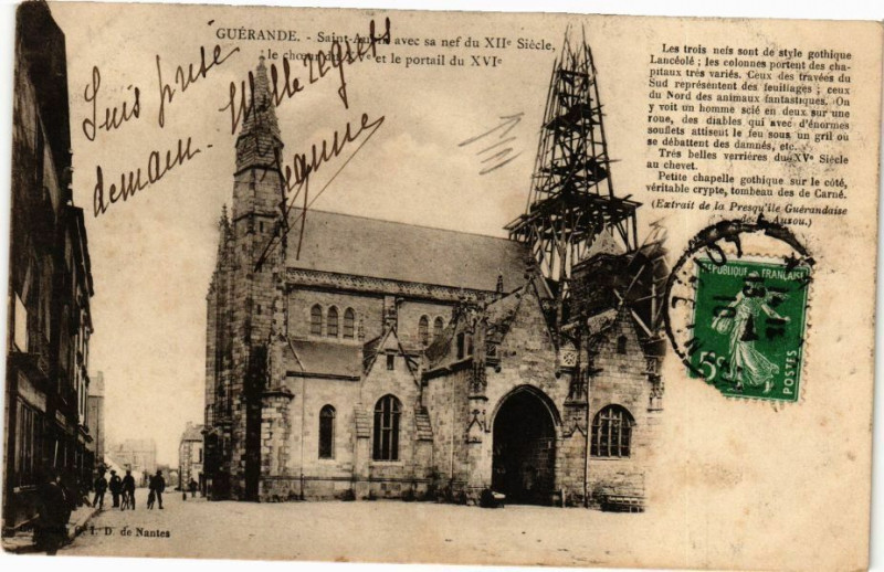 Carte postale ancienne Guerande - Saint-Aubin avec sa nef du Xii Siecle le choeur du Xv.. à Guérande