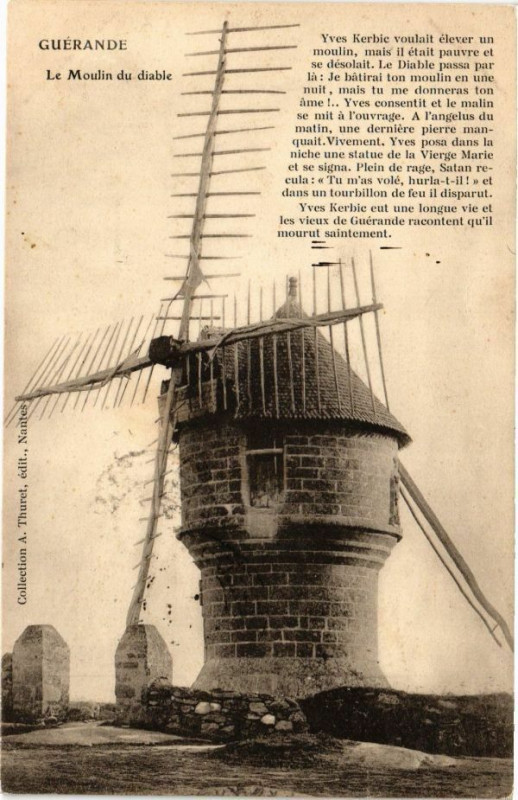 Carte postale ancienne Guerande - Le Moulin du diable à Guérande