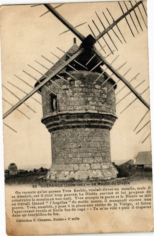 Carte postale ancienne Guerande - Le Moulin du Diable à Guérande