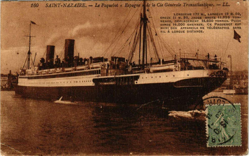 Carte postale ancienne Saint-Nazaire - Le Paquebot Espagne à Saint-Nazaire