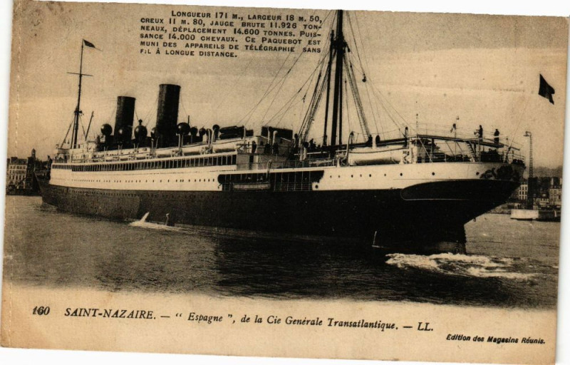 Carte postale ancienne Saint-Nazaire - Espagne de la Cie générale Transatlantique à Saint-Nazaire