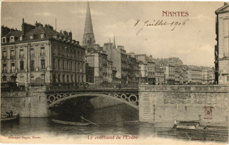 Carte postale ancienne Nantes-Le confluent de I'Erdre à Nantes