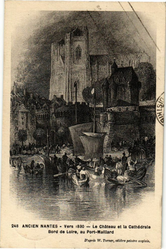 Carte postale ancienne Ancien Nantes - Vers 1830 - Le Chateau et la Cathédrale Bord de à Nantes
