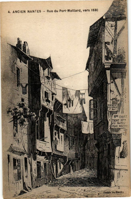 Carte postale ancienne Ancien Nantes - Rue du Port-Maillard vers 1830 à Nantes