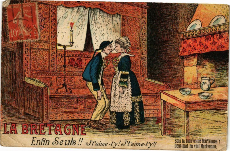 Carte postale ancienne La Bretagne Enfin Seuls