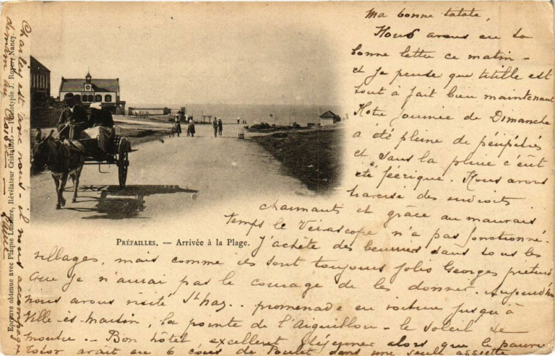 Carte postale ancienne Prefailles - Arrivée a la Plage à Préfailles