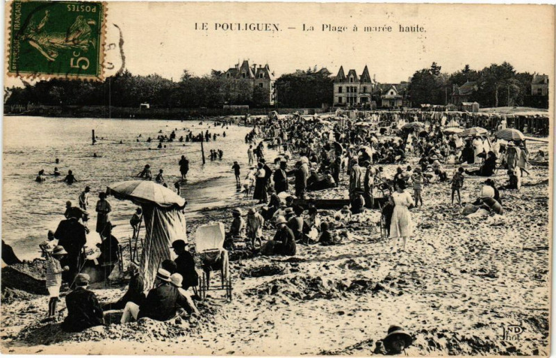 Carte postale ancienne Le Pouliguen - La Plage a marée haute au Pouliguen