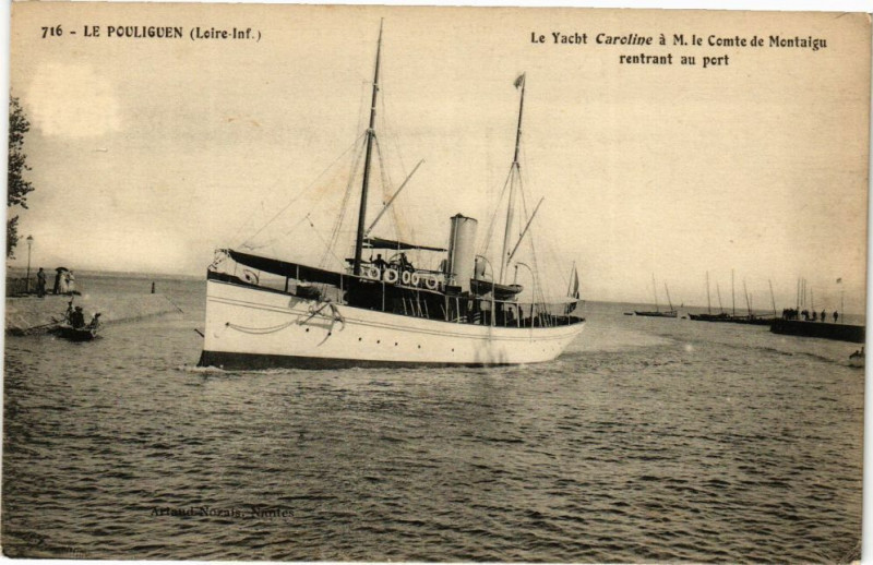 Carte postale ancienne Le Pouliguen -Le Yacht Caroline a M.le Comte de Montaign au Pouliguen