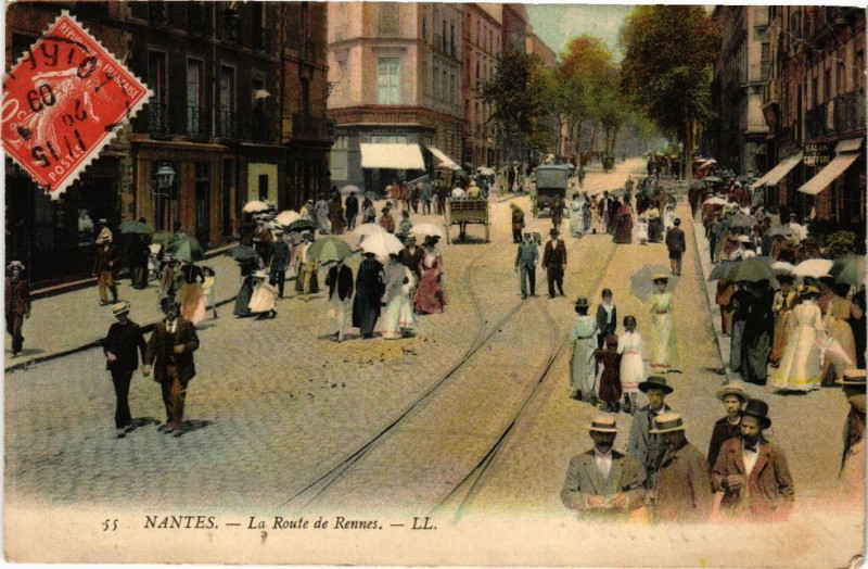 Carte postale ancienne Nantes - La Route de Rennes à Nantes