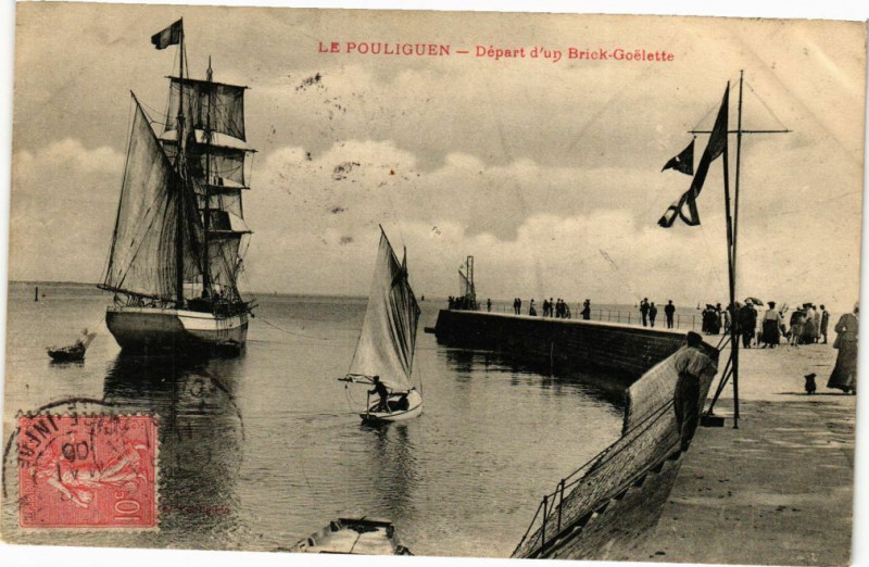 Carte postale ancienne Le Pouliguen - Départ d'un Brick-Goelette au Pouliguen
