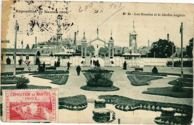 Carte postale ancienne Exposition de Nantes 1904 - Les Bassins et le Jardin anglais à Nantes