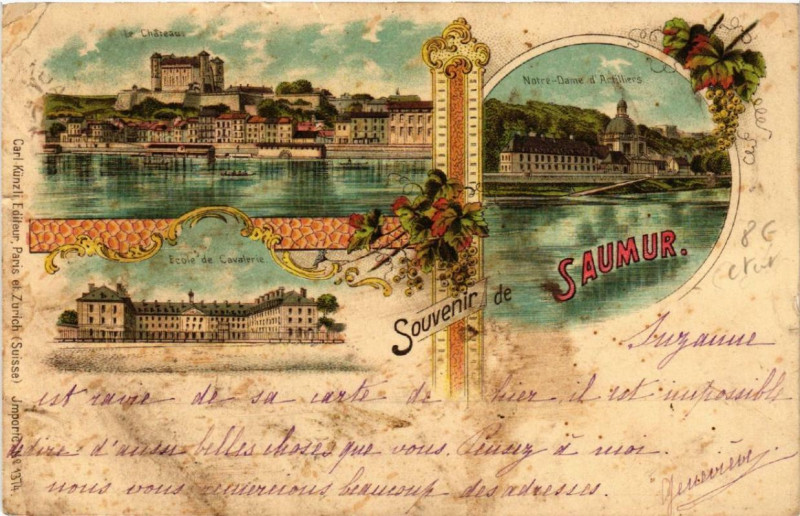 Carte postale ancienne Souvenir de Saumur litho à Saumur