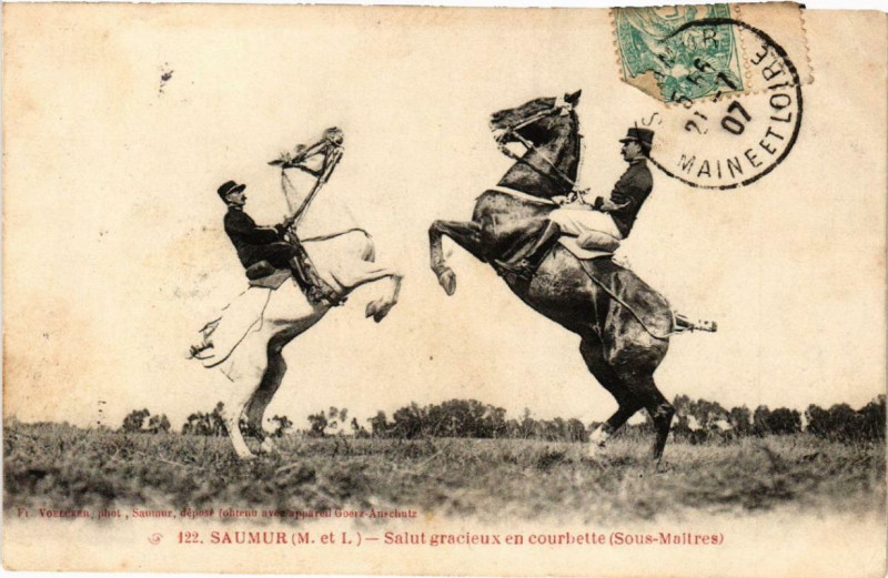 Carte postale ancienne Saumur Salut gracieux en courbette à Saumur