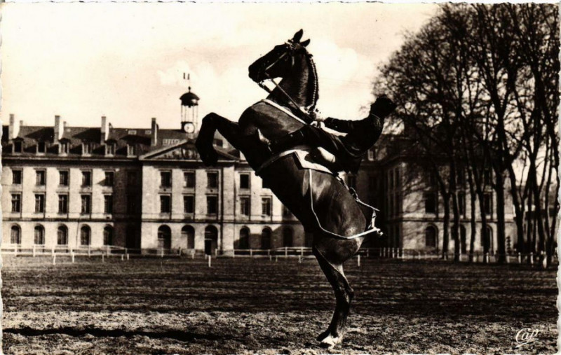 Carte postale ancienne Saumur Ecole de Cavalerie Courbette à Saumur