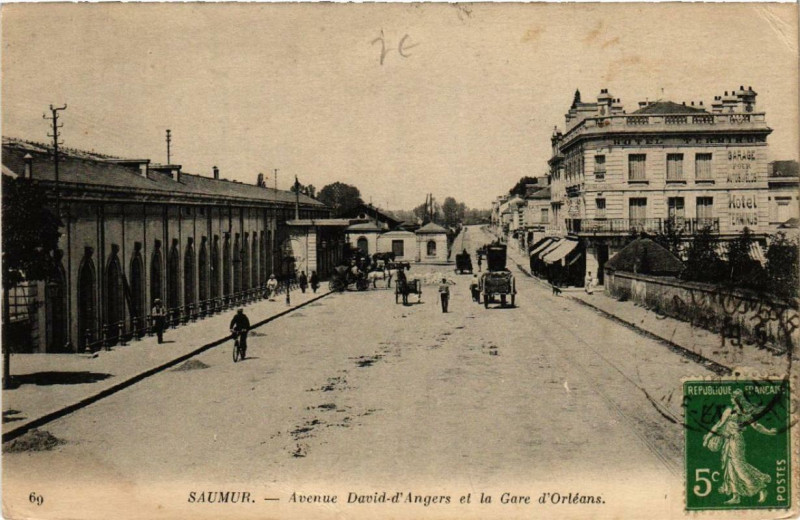 Carte postale ancienne Saumur Avenue David-d'Angers et la Gare d'Orleans à Saumur