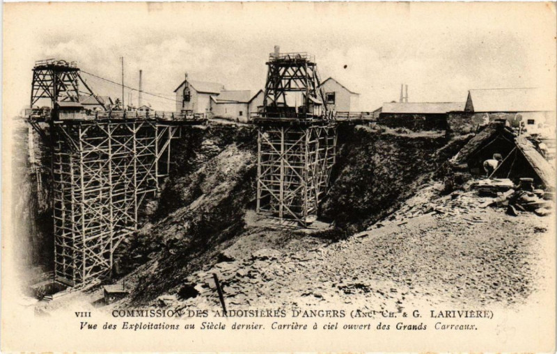 Carte postale ancienne Commission Ardoisieres d'Angers Lariviere vue des Exploitations à Angers