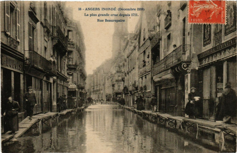 Carte postale ancienne Angers-Ininde (decembre 1910) - La plus grande crue depuis 1711 à Angers