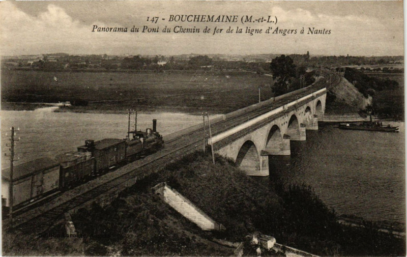 Carte postale ancienne Bouchemaine - Panorama du Pont du Chemin de fer à Bouchemaine