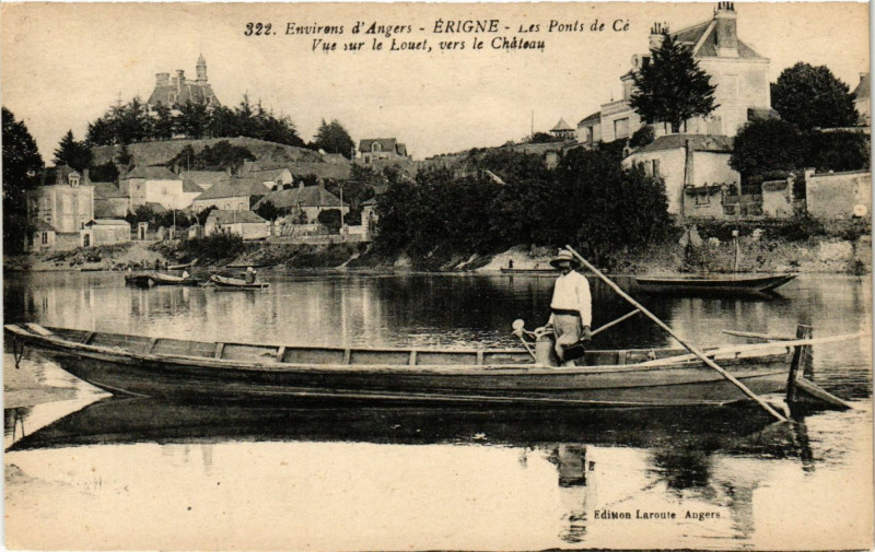 Carte postale ancienne Env. d'Angers - Erigne - Les Ponts-de-Ce - Vue sur le Louet Vers à Angers