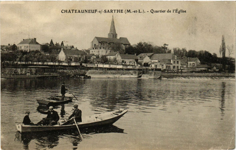 Carte postale ancienne Chateauneuf-sur-Sarthe - Quartier de l'Eglise