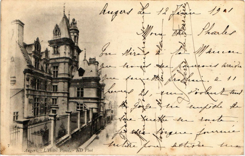 Carte postale ancienne Angers - L'Hotel Pince à Angers