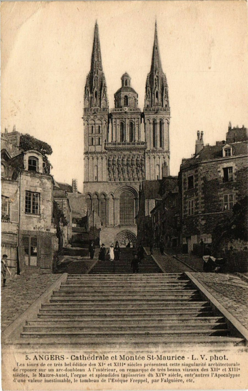 Carte postale ancienne Angers - Cathédrale et Montée Saint-Maurice à Angers