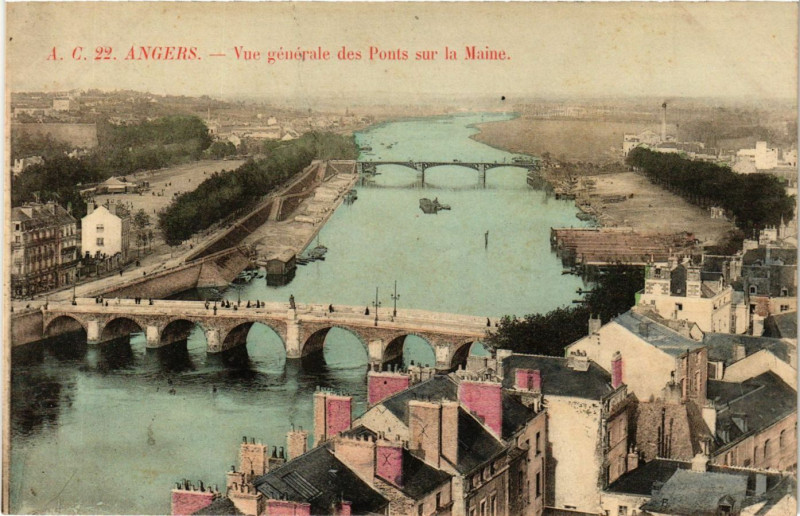 Carte postale ancienne Angers - Vue générale des Ponts sur la Maine à Angers