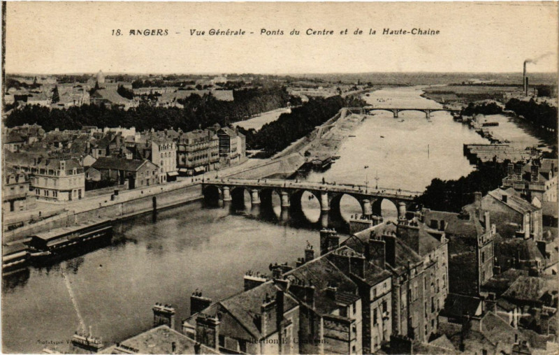 Carte postale ancienne Angers - Vue générale - Ponts du Centre et de la Haute-Chaine à Angers