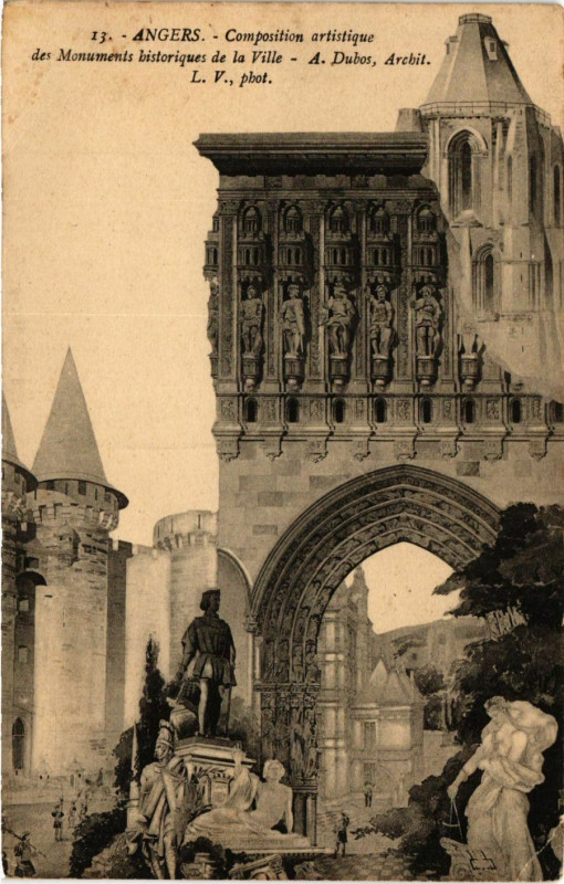 Carte postale ancienne Angers-Composition artistique Monuments historiques de la Ville à Angers