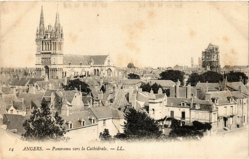 Carte postale ancienne Angers - Panorama Vers la Catedrale à Angers