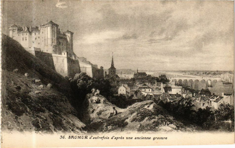 Carte postale ancienne Saumur d'autrefois d'apres une ancienne gravure à Saumur