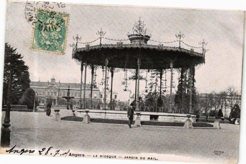 Carte postale ancienne Angers - Le Kiosque - Jardin du Mail à Angers