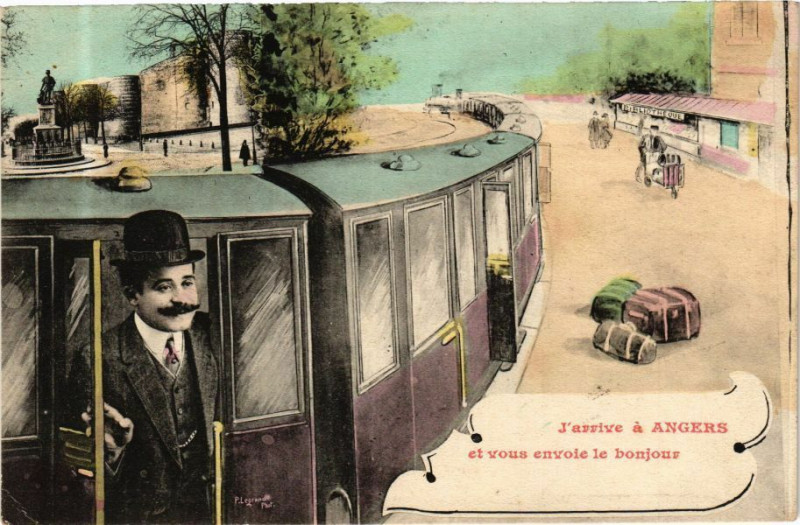 Carte postale ancienne J'arrive a Angers det vous envoie le bonjour à Angers