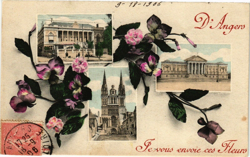 Carte postale ancienne D'Angers-Je vous envoie ces Fleurs à Angers