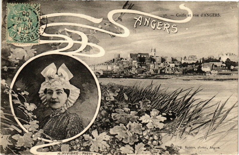Carte postale ancienne Angers-Coiffe et vue d'Angers à Angers