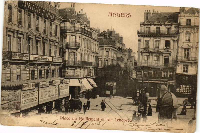 Carte postale ancienne Angers - Place du Ralliement et rue Lenepveu à Angers