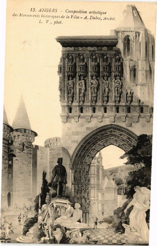 Carte postale ancienne Angers-Composition artistique Monuments historiques de la Ville à Angers