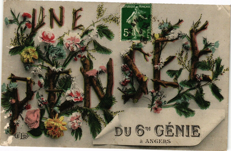 Carte postale ancienne Une Pensée du 6 me Genie a Angers à Angers